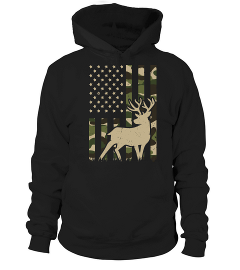 Camo American Flag Deer Elk Buck Hunting Hoodie Unisex