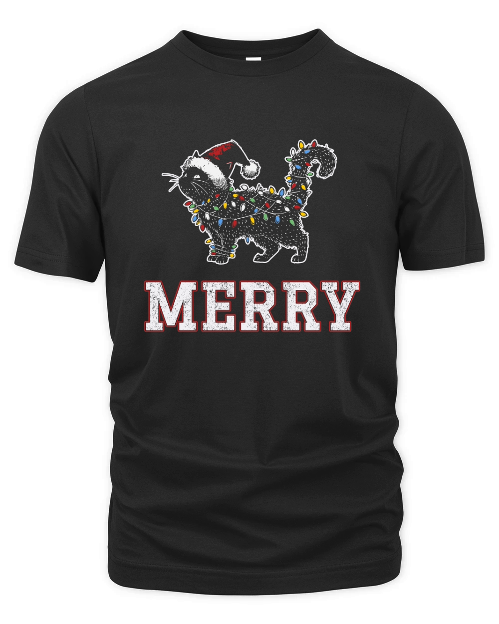 MERRY CAT WRAPPED BY CHRISTMAS LIGHTS D Color 2 Organic Unisex T-shirt
