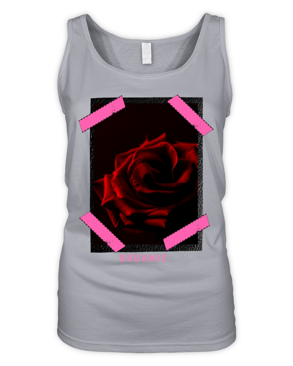 "Organic Rose" Leather Patch Effect Graphic Design Organic Women's Tank Top