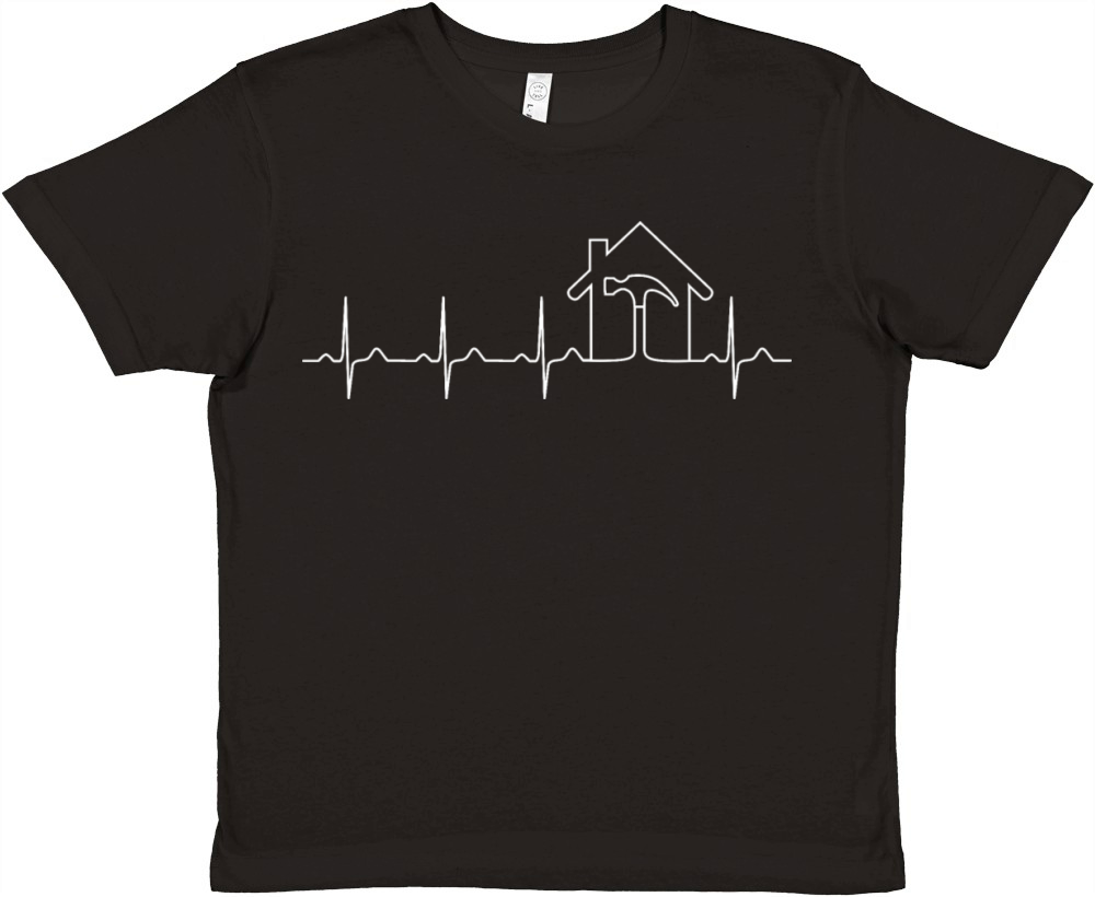 Builder heartbeat ECG house building property Premium Kids Crewneck T-shirt