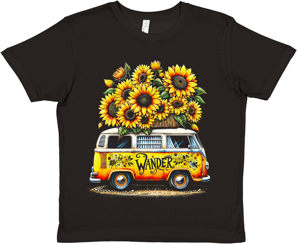 Vintage Wander Van with Sunflowers Premium Kids Crewneck T-shirt