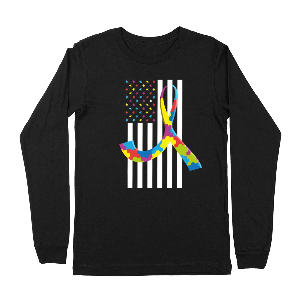 Autism Awareness Month - American Flag Premium Long Sleeve