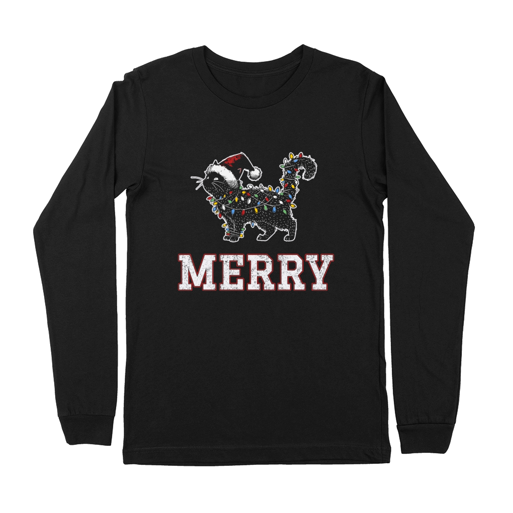 MERRY CAT WRAPPED BY CHRISTMAS LIGHTS D Color 2 Premium Long Sleeve