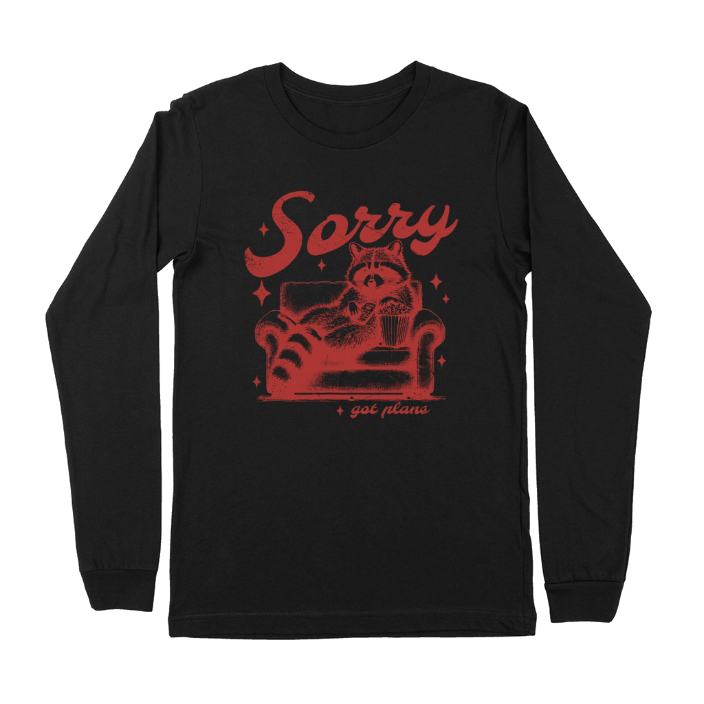 Sorry Got Plans Raccoon Sofa Popcorn D Red GR Premium Long Sleeve