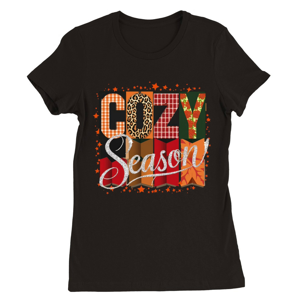 Cozy Season Embroidery Fall Premium Womens Crewneck T-shirt