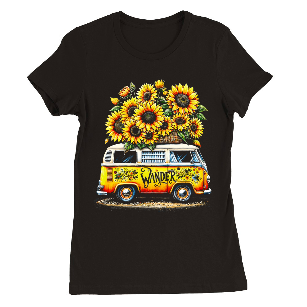 Vintage Wander Van with Sunflowers Premium Womens Crewneck T-shirt