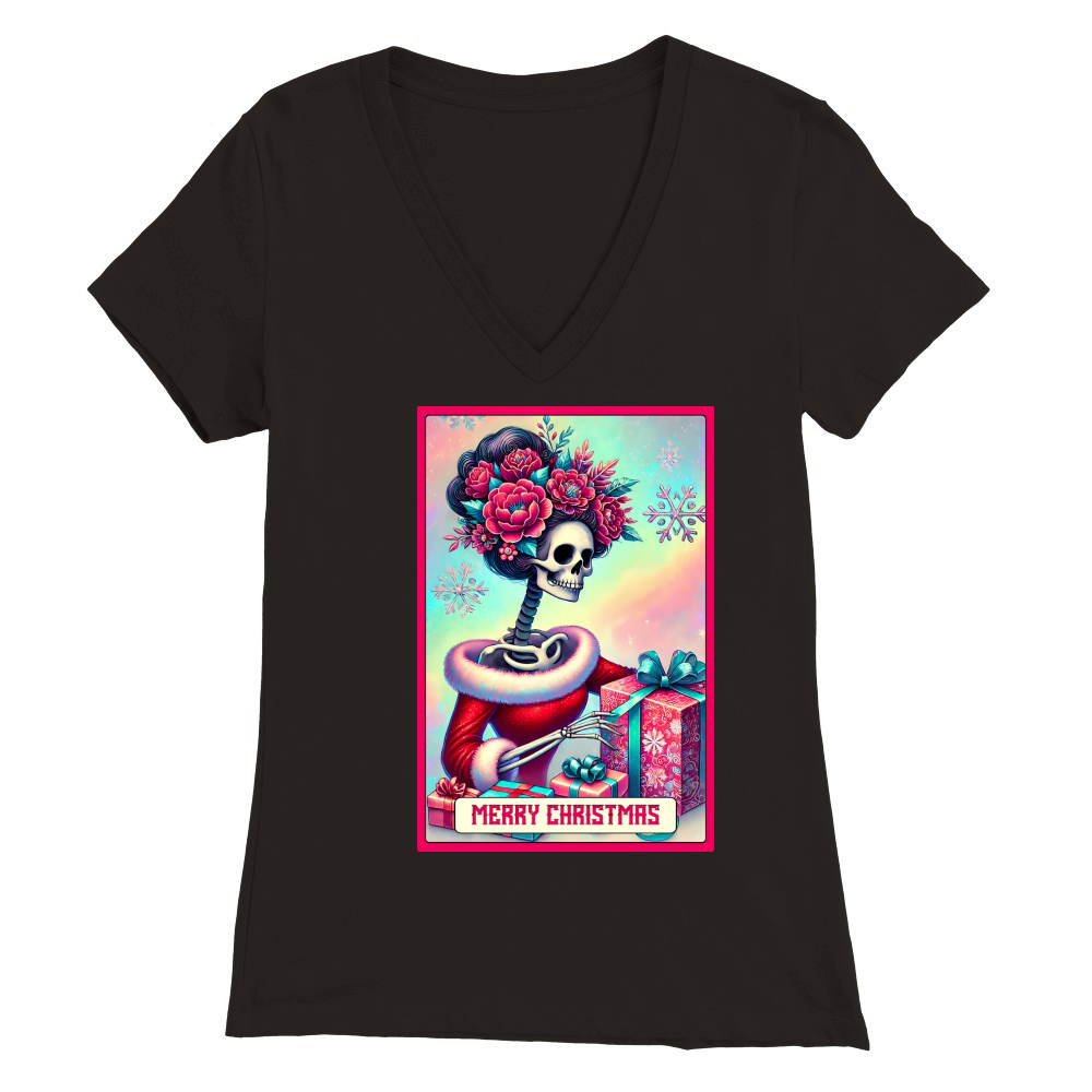 11.Christmas Skeleton Taro Cards Bundle Premium Womens V-Neck T-shirt