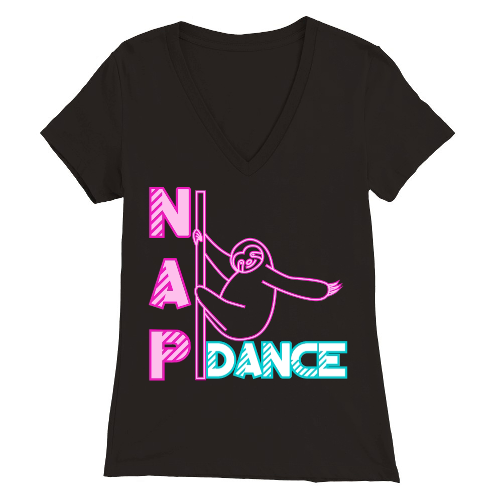 A220315 13 Nap Dance Neon Sign Sloth Pun Svg Premium Womens V-Neck T-shirt