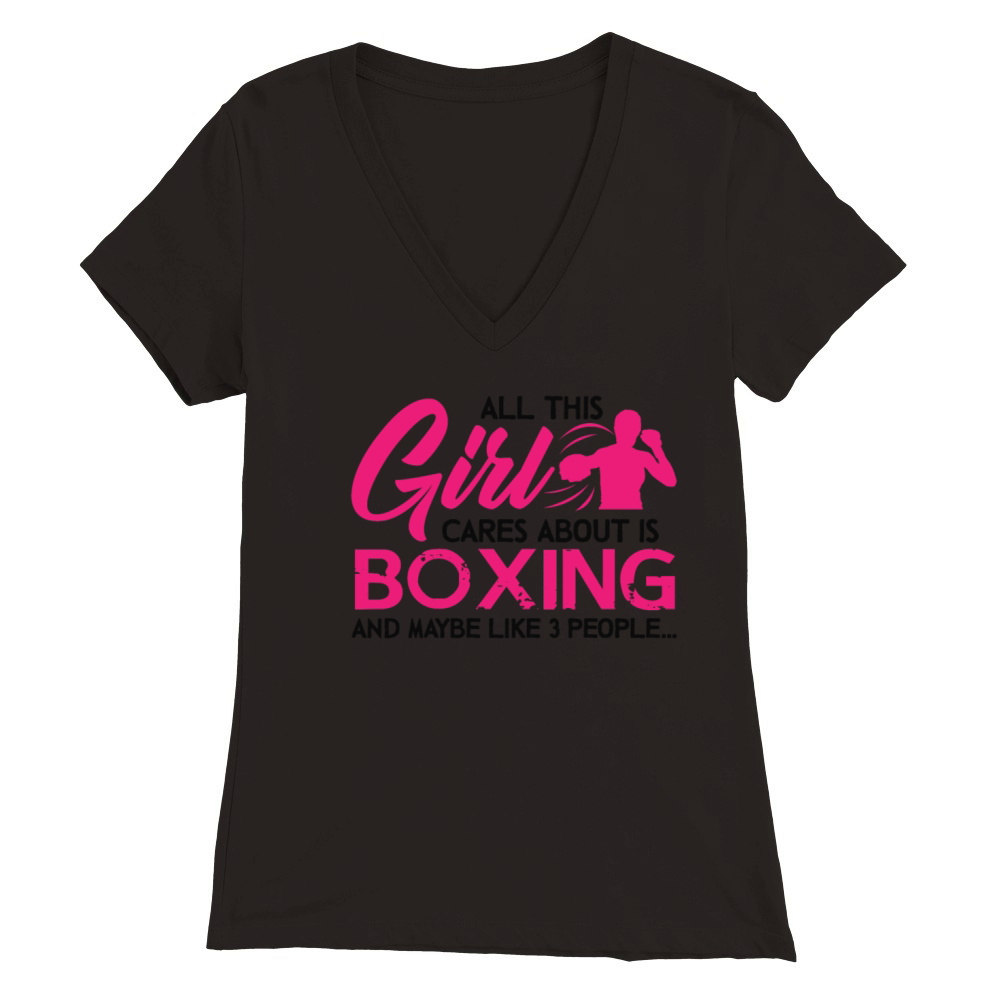 Boxing Girl Cares Hanes Tagles Premium Womens V-Neck T-shirt