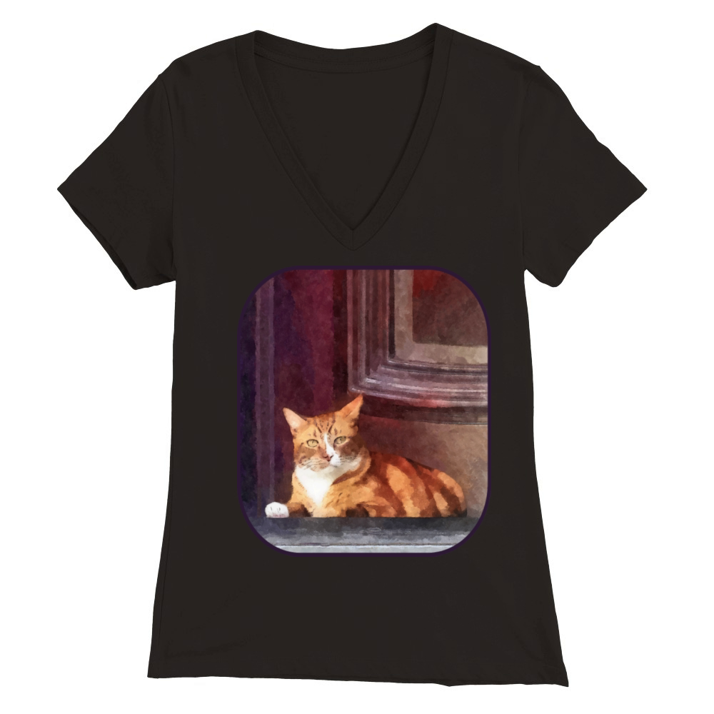 Cats - Orange Tabby in Doorway Premium Womens V-Neck T-shirt