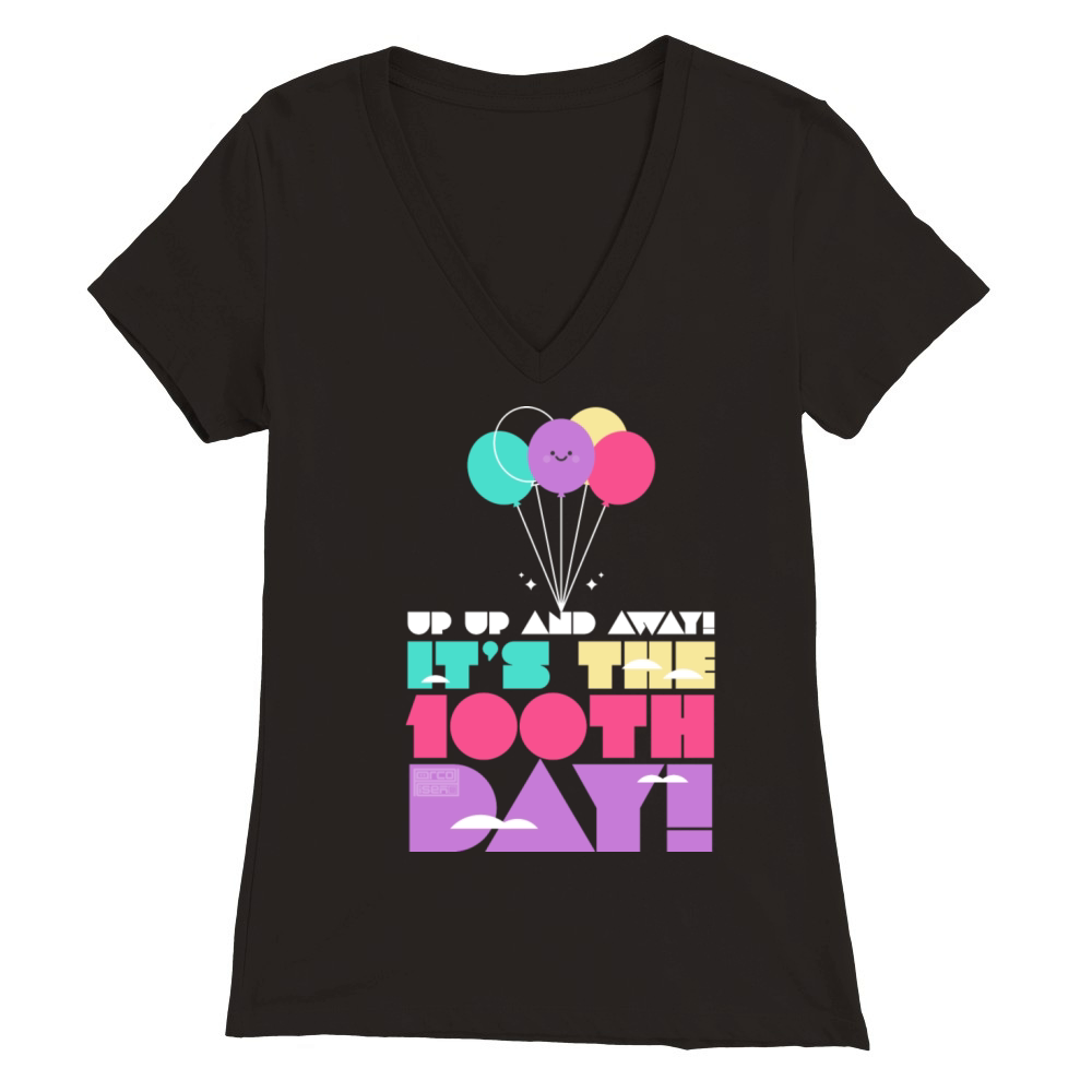 Cute Colorful Up and Away Balloon 100 Days of Scho Premium Womens V-Neck T-shirt