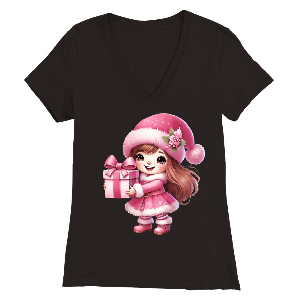 Cute Pink Christmas Coquette Gnome 06 Premium Womens V-Neck T-shirt