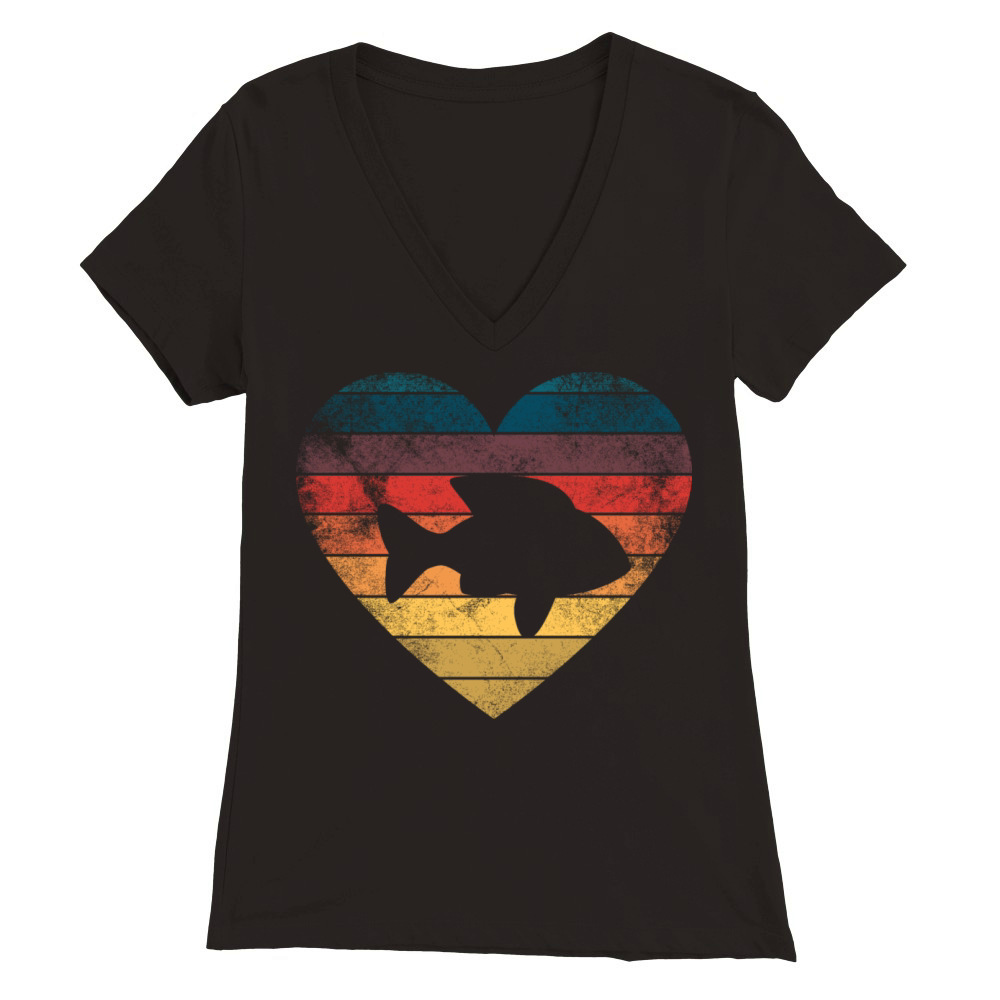 Funny Fish Heart Retro Vintage Cool For Fish Lover Premium Womens V-Neck T-shirt