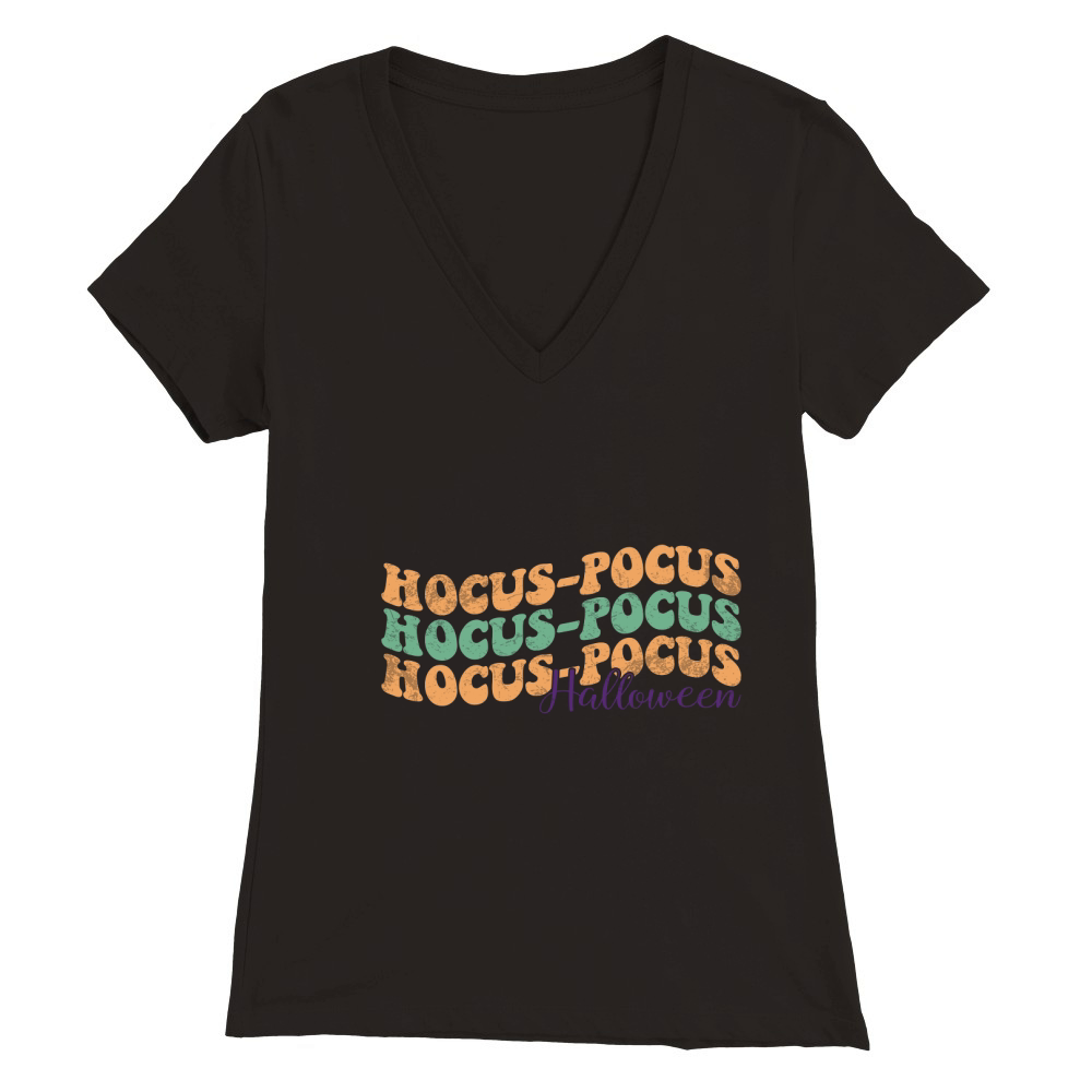 Hocus Pocus Hat Retro Groovy 04 Premium Womens V-Neck T-shirt