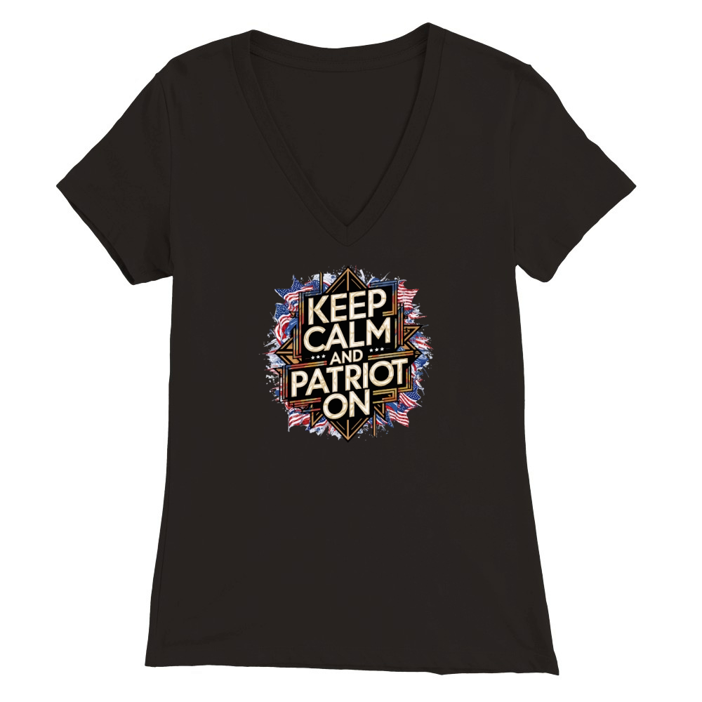 Keep calm and patriot on Premium Womens V-Neck T-shirt