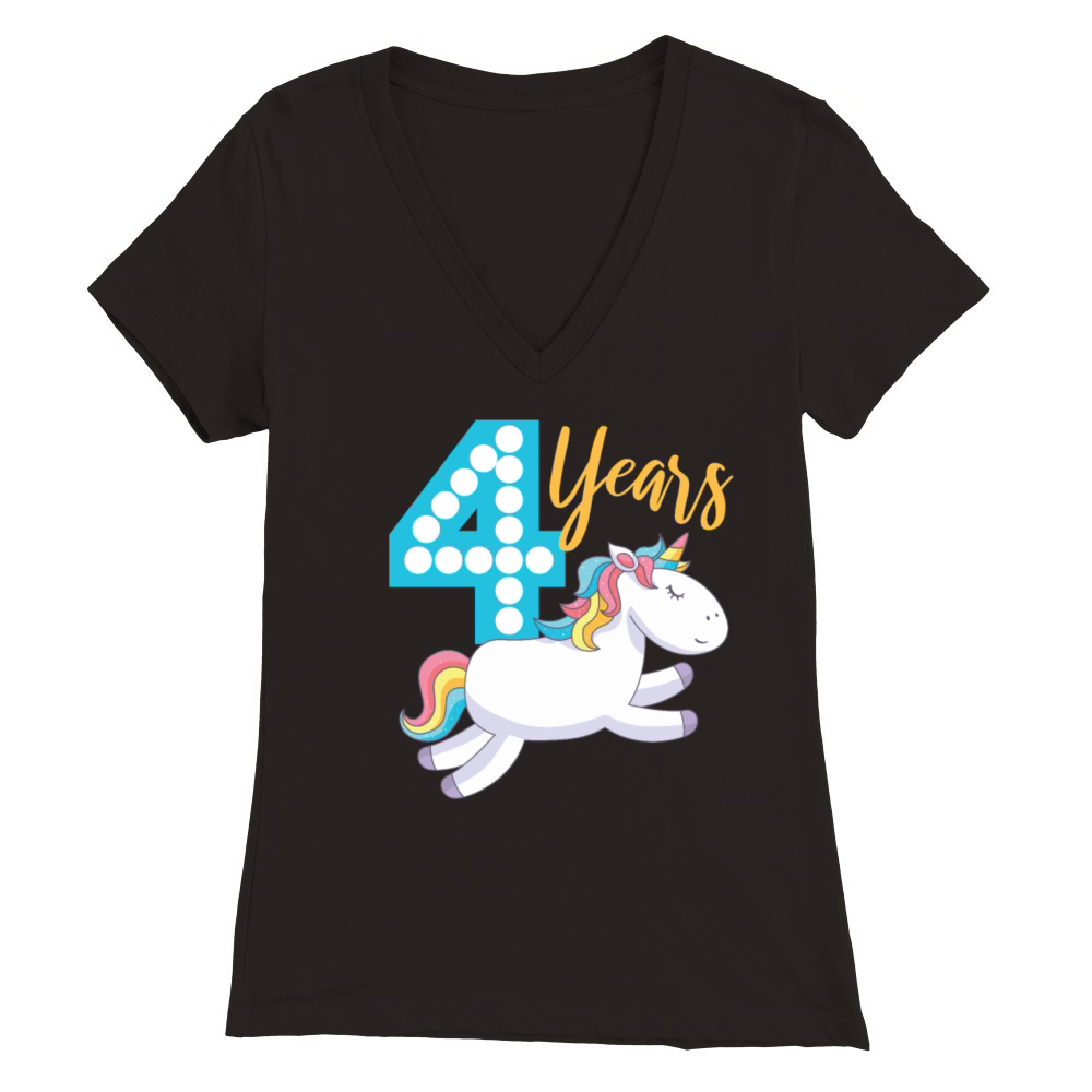 Unicorn 4th birthday Premium Womens V-Neck T-shirt