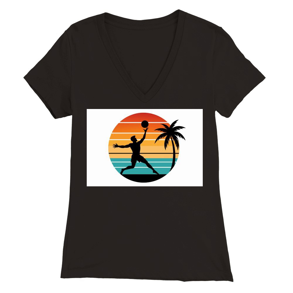 vibes t shirt design  black silhouette of volleyba (1) Premium Womens V-Neck T-shirt