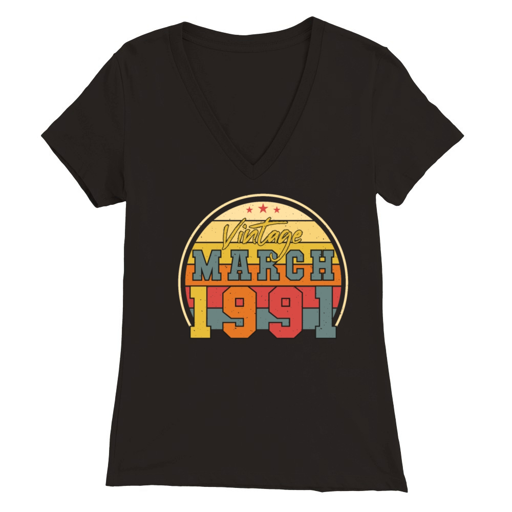 Vintage Funny March 1991 Premium Womens V-Neck T-shirt