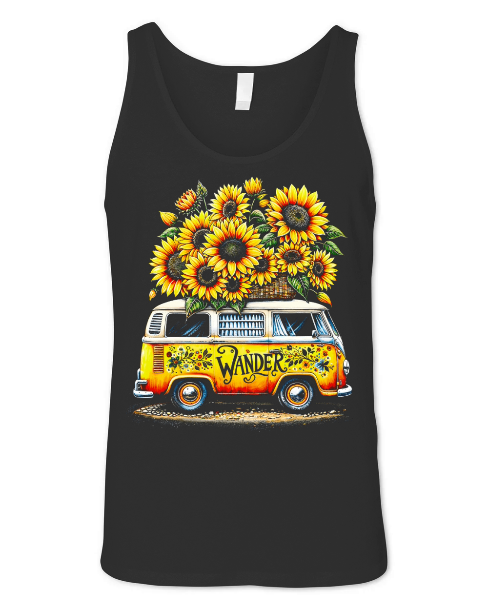 Vintage Wander Van with Sunflowers Unisex Jersey Tank