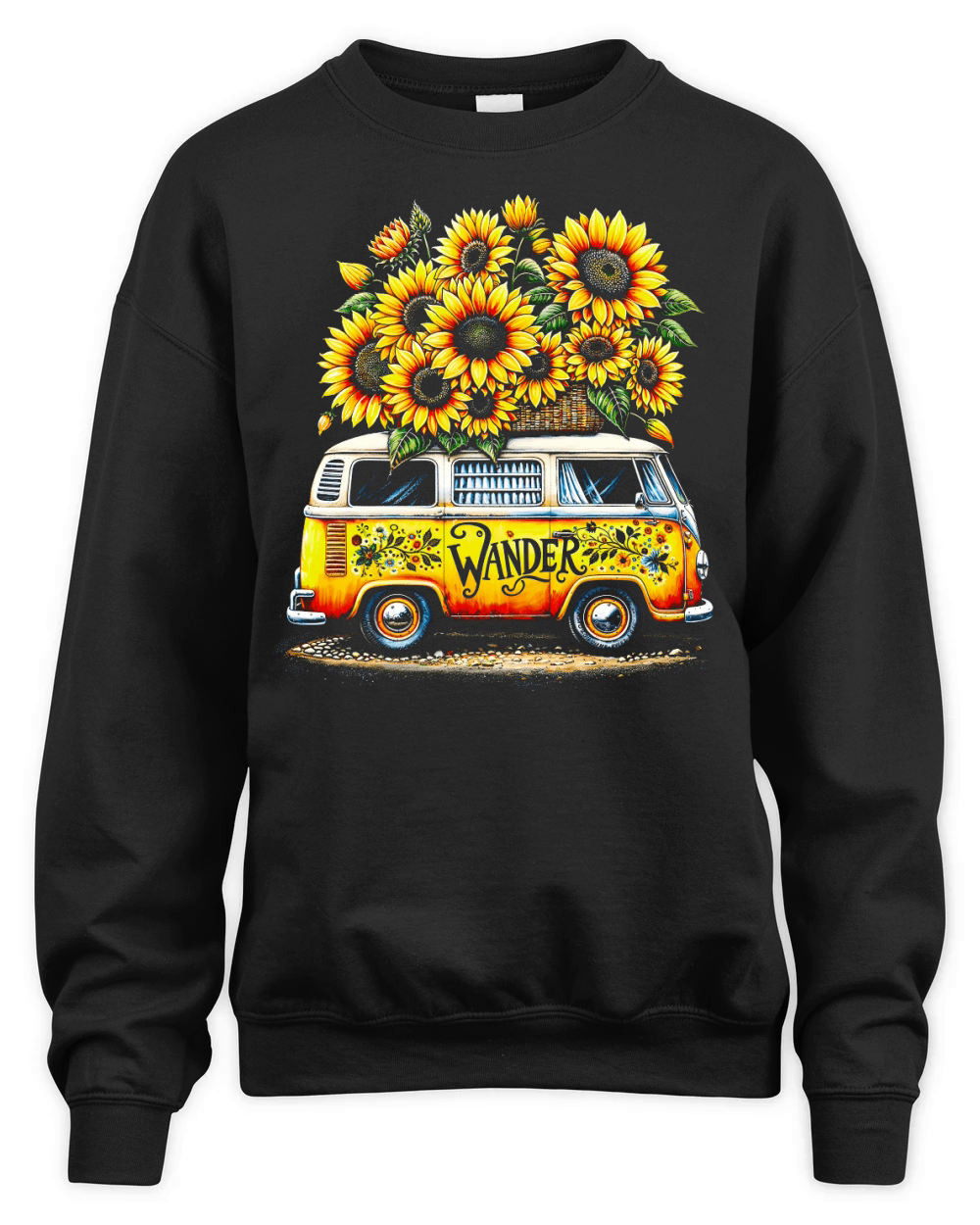 Vintage Wander Van with Sunflowers Unisex Premium Crewneck Sweatshirt