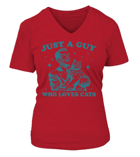 Just A Guy Who Loves Cats L Green V-neck T-Shirt Woman