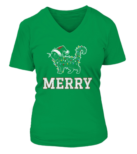 MERRY CAT WRAPPED BY CHRISTMAS LIGHTS D Color 2 V-neck T-Shirt Woman
