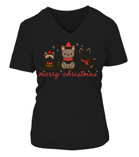 Merry Christmas Cat 7 V-neck T-Shirt Woman