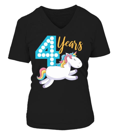 Unicorn 4th birthday V-neck T-Shirt Woman