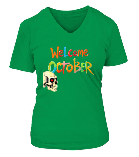 Welcome October Skull Graphic V-neck T-Shirt Woman