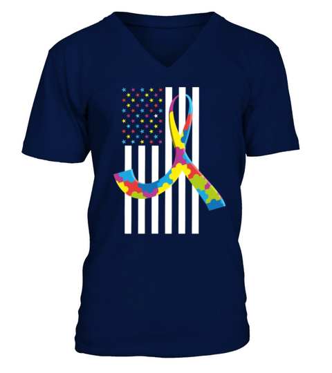 Autism Awareness Month - American Flag V-Neck T-shirt