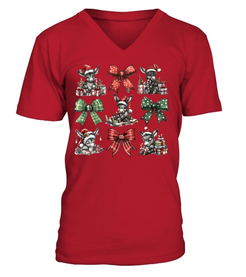 Christmas Coquette Bow Donkey V-Neck T-shirt