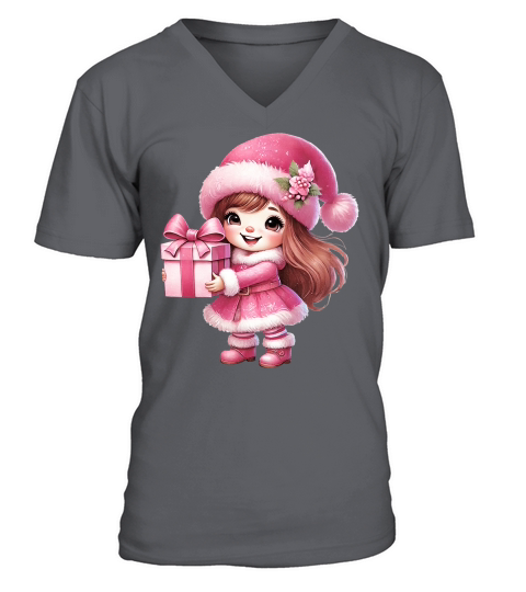 Cute Pink Christmas Coquette Gnome 06 V-Neck T-shirt