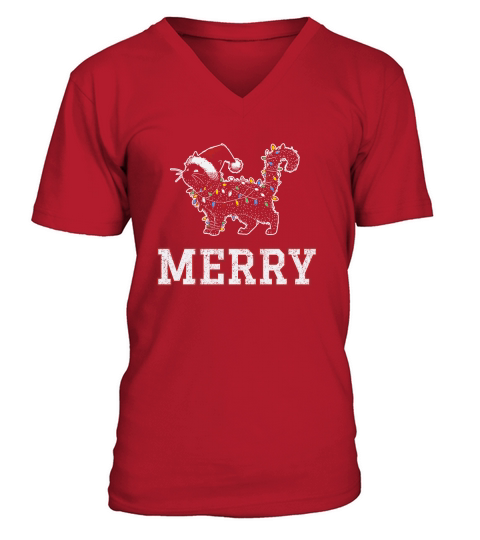 MERRY CAT WRAPPED BY CHRISTMAS LIGHTS D Color 2 V-Neck T-shirt