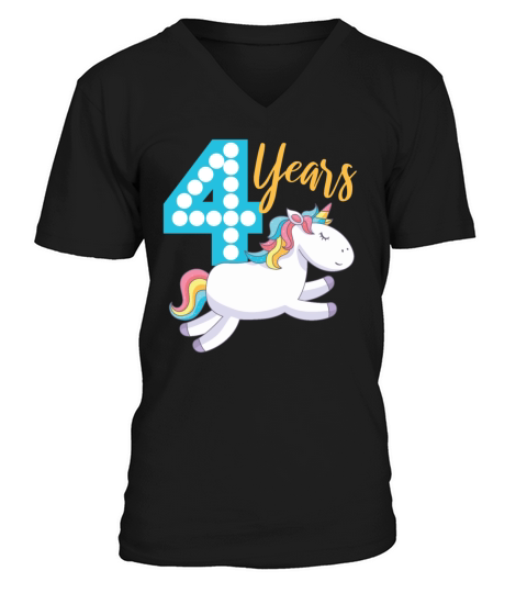 Unicorn 4th birthday V-Neck T-shirt