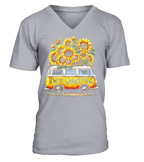 Vintage Wander Van with Sunflowers V-Neck T-shirt