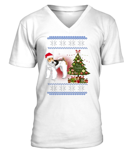 WIRE FOX TERRIER Ugly Christmas V-Neck T-shirt