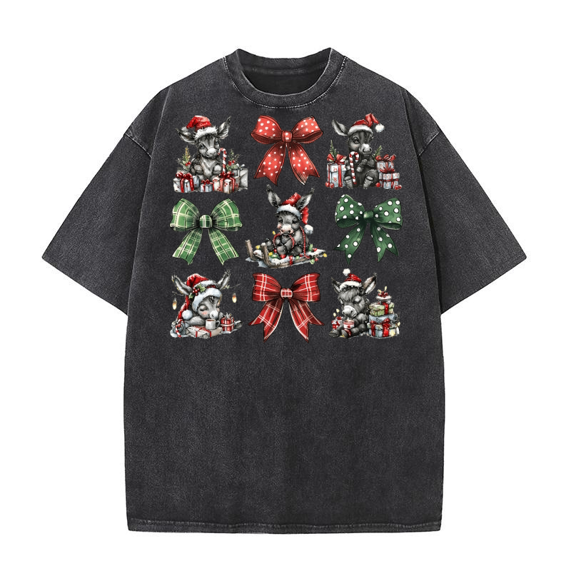 Christmas Coquette Bow Donkey Washed T-Shirt