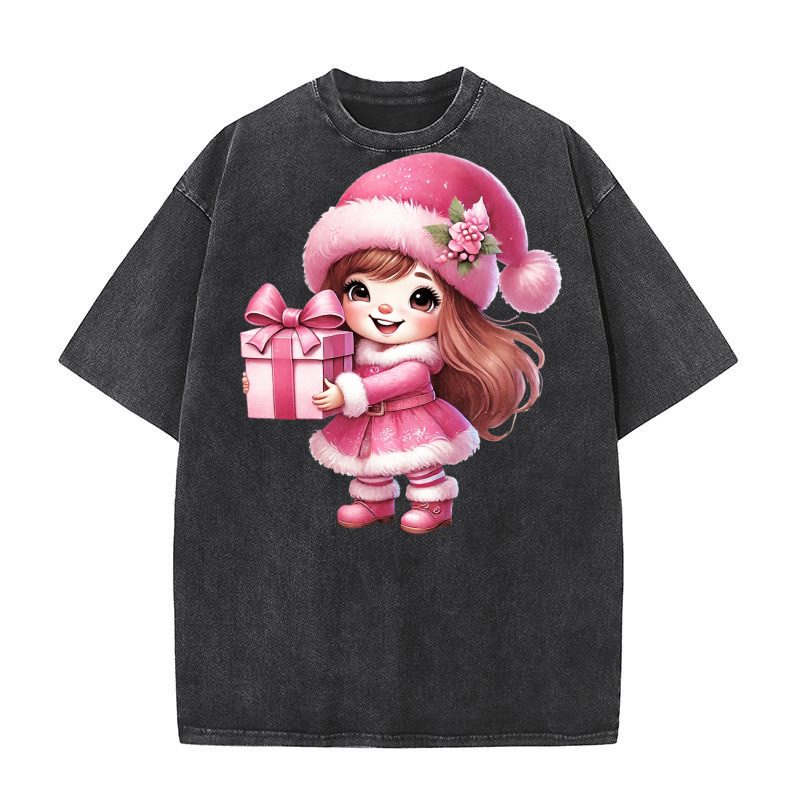 Cute Pink Christmas Coquette Gnome 06 Washed T-Shirt