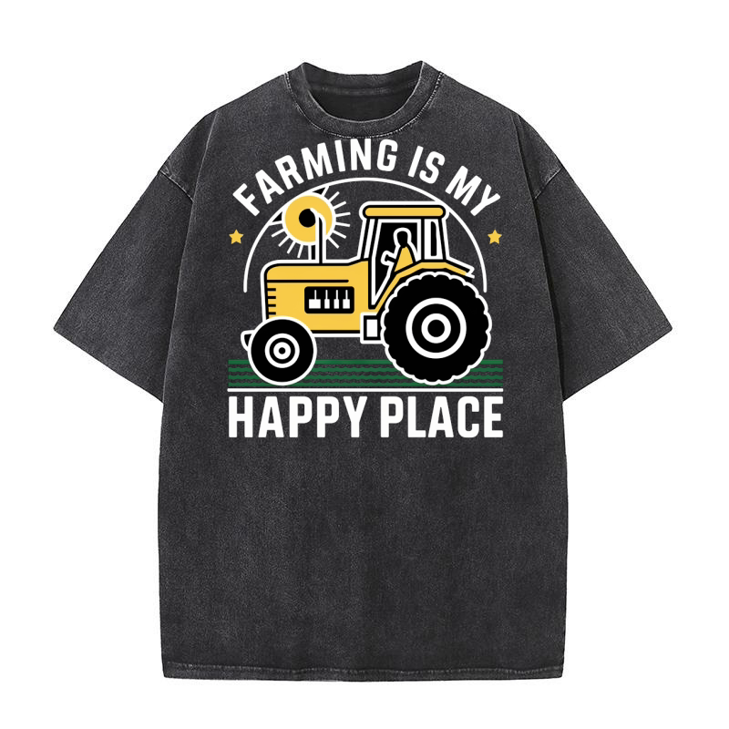 Farming is My Happy Place (3) Washed T-Shirt