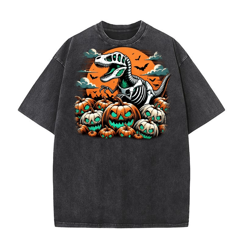 Halloween Dinosaur Skeleton Washed T-Shirt