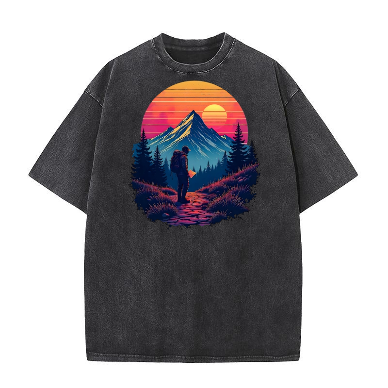 Hiker with Map in Mountains 2 Washed T-Shirt