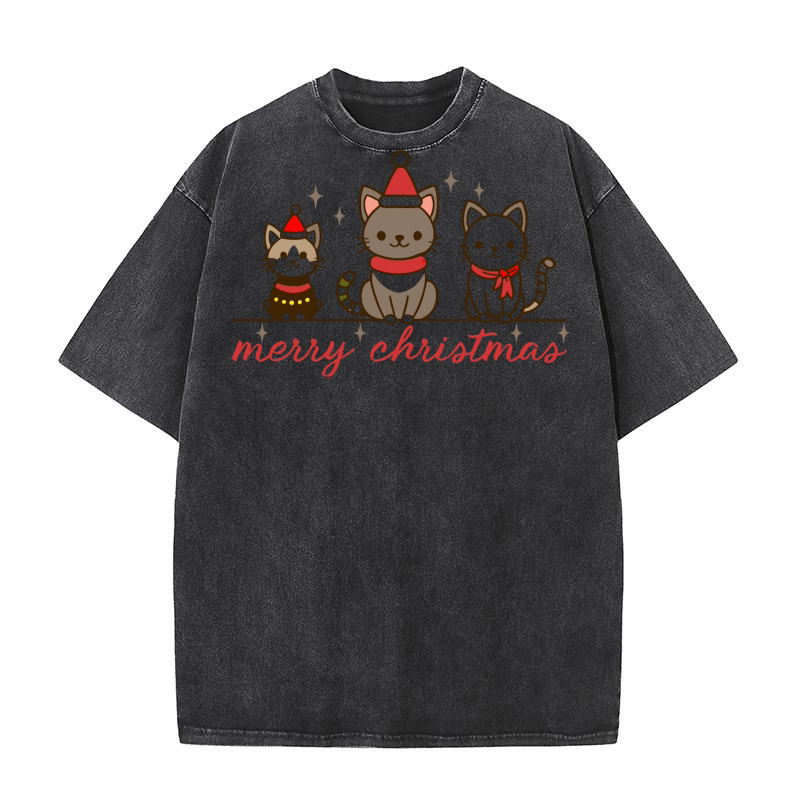 Merry Christmas Cat 7 Washed T-Shirt