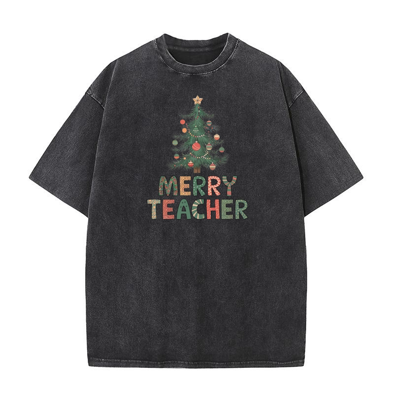 merry teacher Christmas (3) Washed T-Shirt