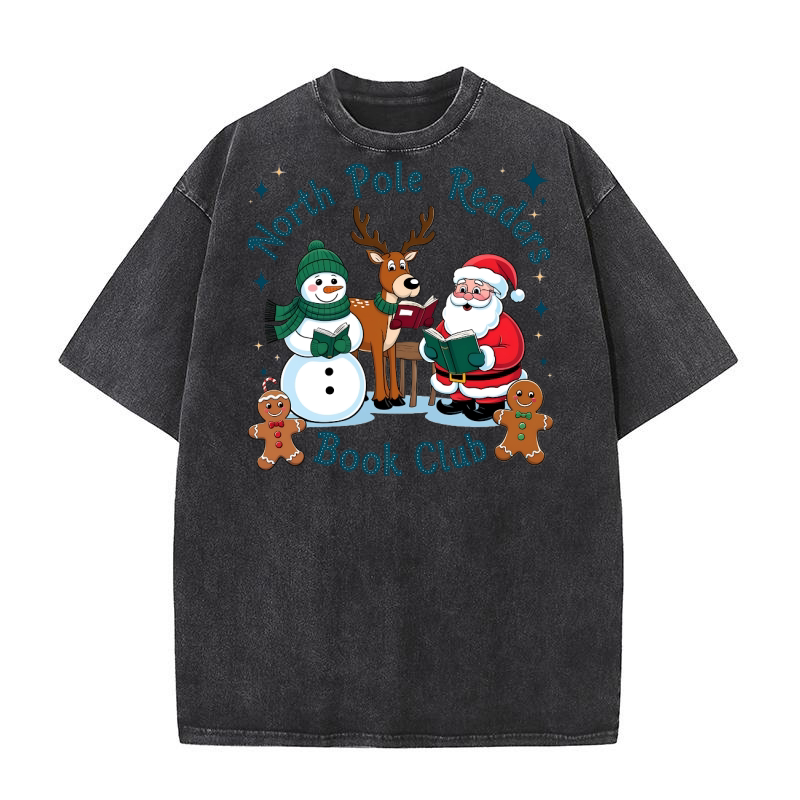 North Pole Book Club Christmas 02 Washed T-Shirt