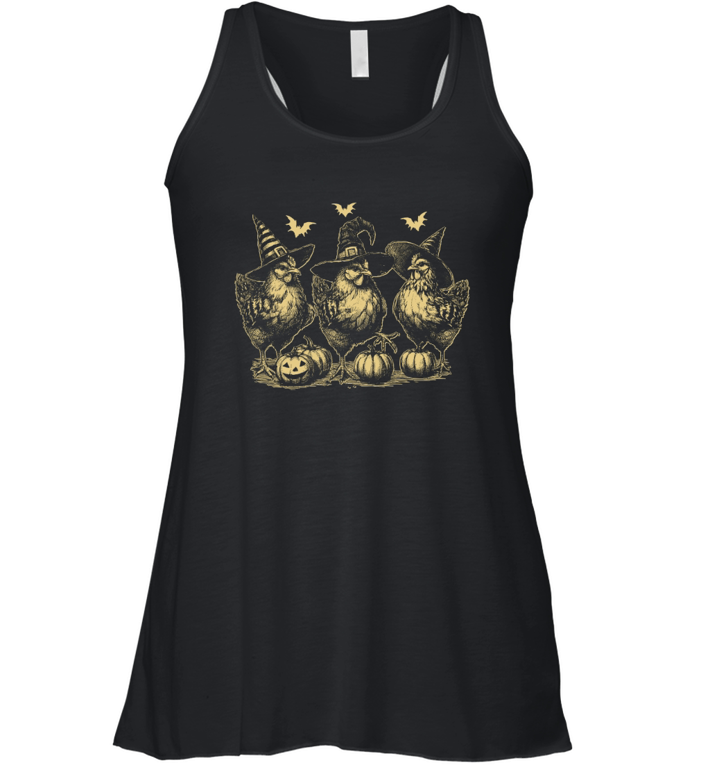 Chicken Witches Funny Halloween D Yellow Women's Flowy Tank Top