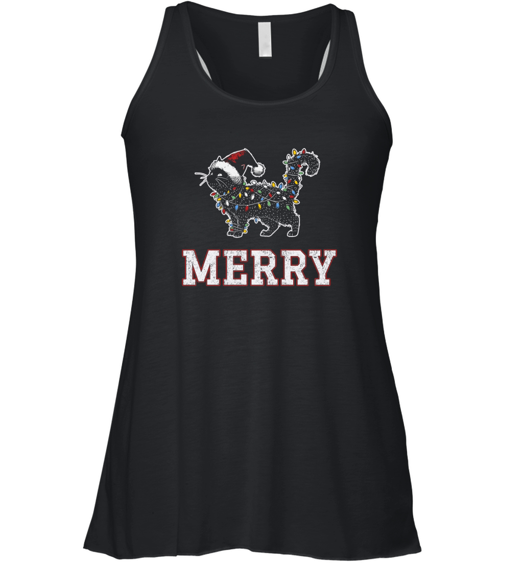 MERRY CAT WRAPPED BY CHRISTMAS LIGHTS D Color 2 Women's Flowy Tank Top