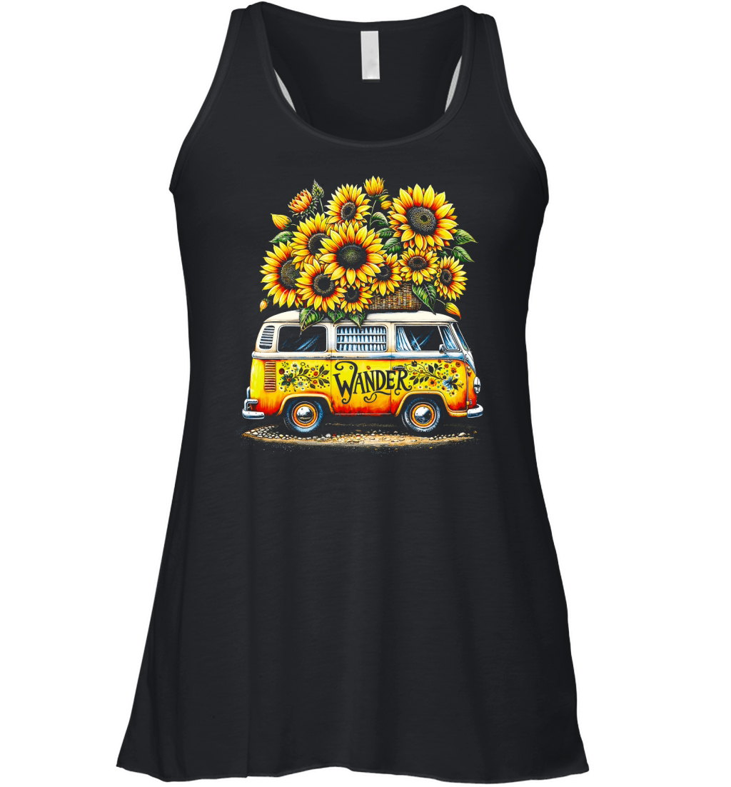 Vintage Wander Van with Sunflowers Women's Flowy Tank Top