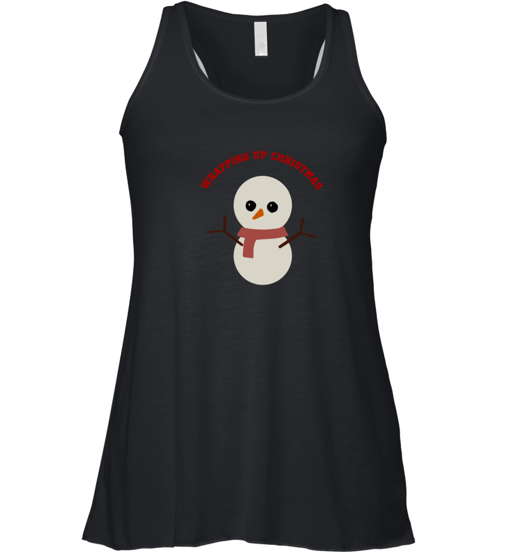 Wrapping Up Christmas Snowman red scarf orange nose Women's Flowy Tank Top
