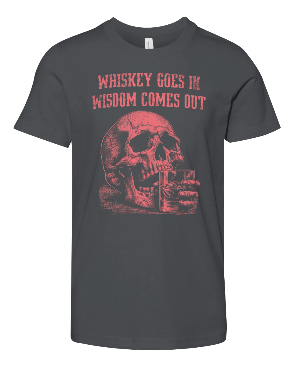 Skull Whiskey Goes In D RedGR Youth Unisex Jersey Tee