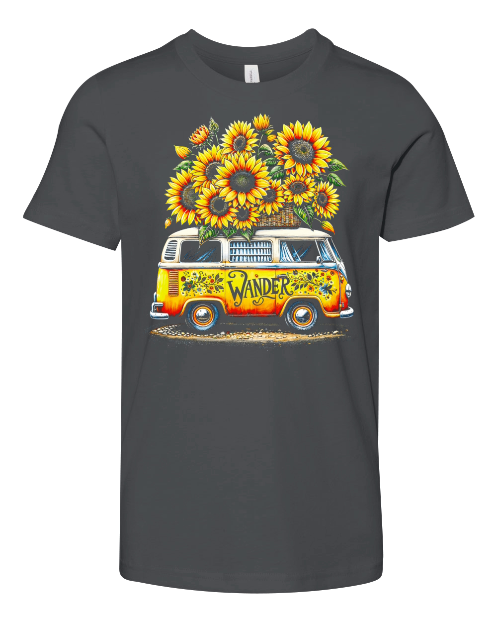 Vintage Wander Van with Sunflowers Youth Unisex Jersey Tee